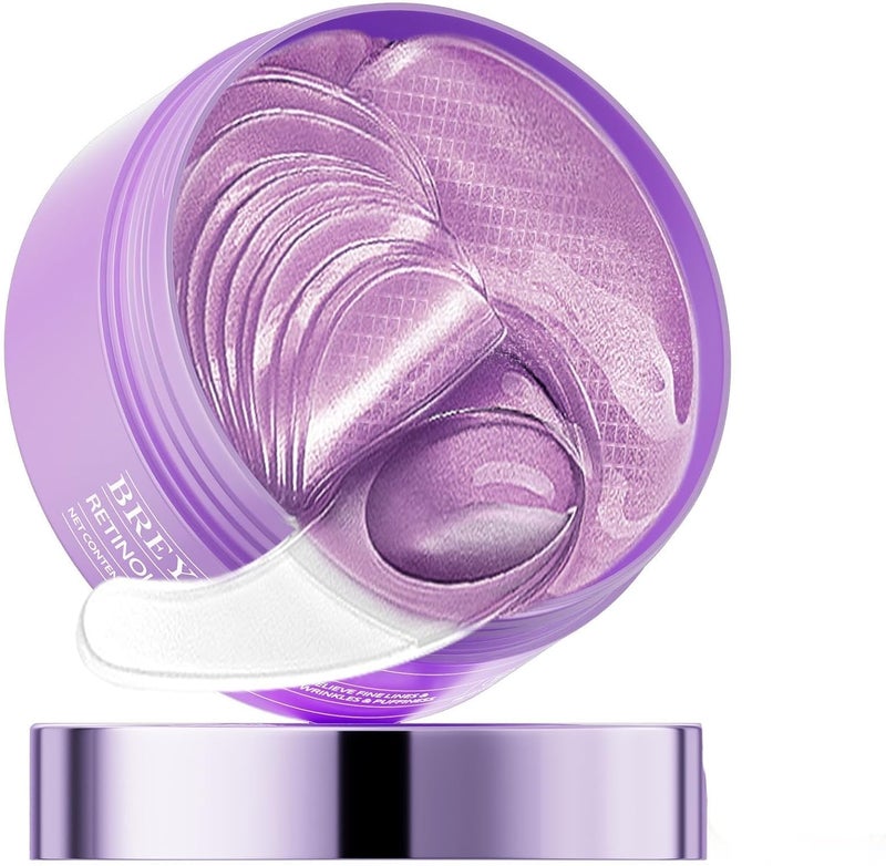 BREYLEE Retinol Eye Mask 60 pcs Under Eye Patches with Retinol Collagen Hyaluronic Acid Reduce Puffy Eyes Dark Circles Wrinkles Fine Lines AntiAging Smoothing Skin Care for Women Men