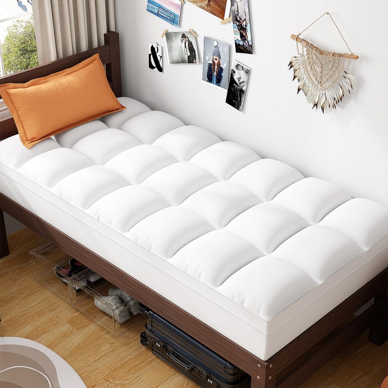 ABENE Mattress Topper for Back Pain Relief Twin XL Extra Thick Mattress Pad Pillowtop Soft Mattress Protector Cover with 821 Deep Pocket College Dorm Essential White Twin XL