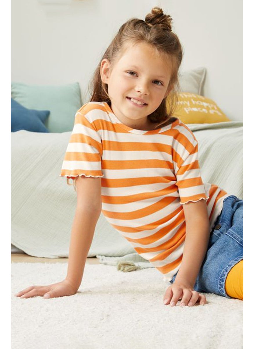 Tchibo - Kid Girl 2 Pcs Short Sleeve Rib Top, Navy and Orange - Image 1