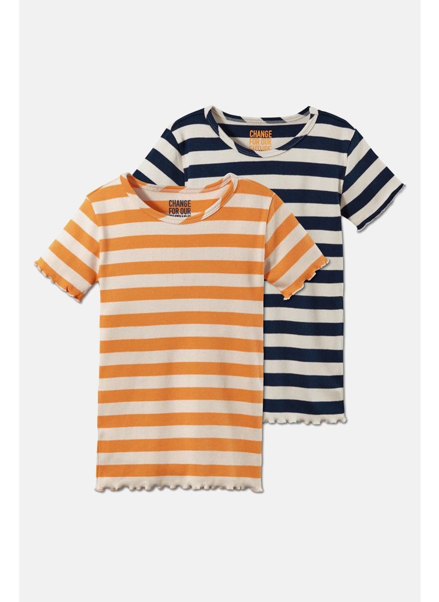 Tchibo - Kid Girl 2 Pcs Short Sleeve Rib Top, Navy and Orange - Image 1
