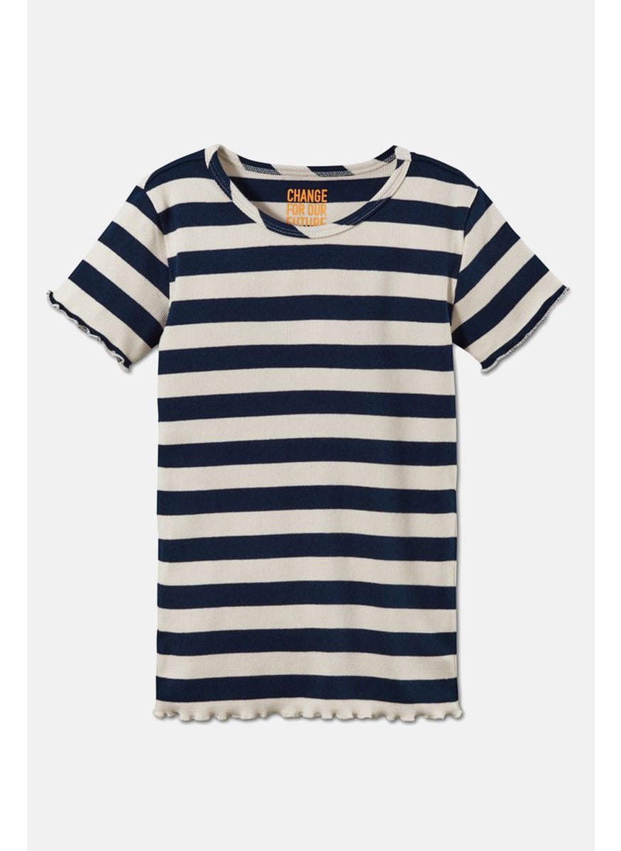 Tchibo - Kid Girl 2 Pcs Short Sleeve Rib Top, Navy and Orange - Image 1