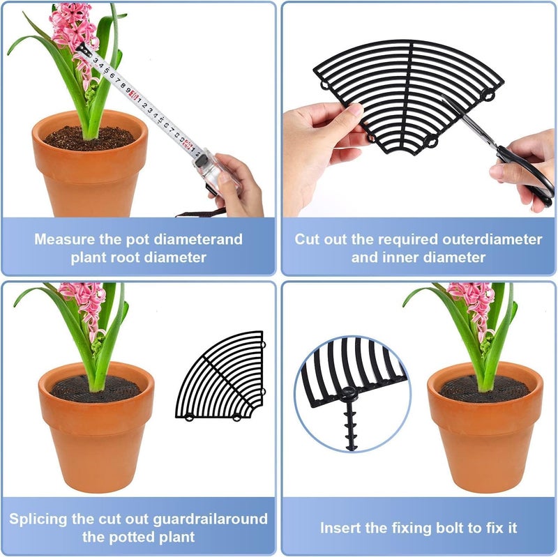 SAHENITEANA Plastic Grid Plant Pot Protector - Indoor Flower Pot Cover With 16 Stakes - Cuttable Soil Cover (Medium) - Image 4