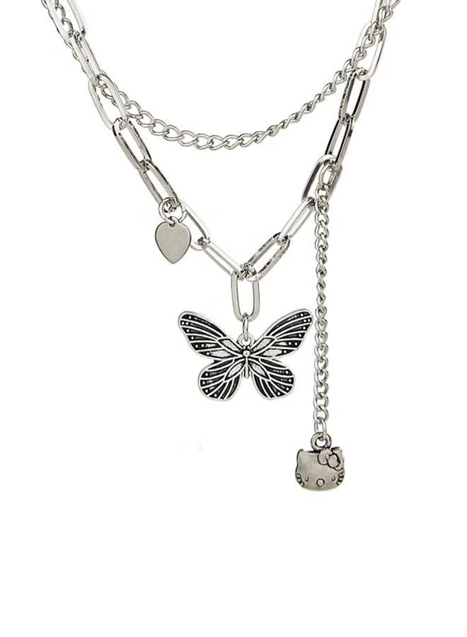 Butterfly Necklace New Arrivals Fashion Jewelry Layered Design Pendant Stainless Steel Silver Necklace Accessories for Women Ins Style Gift for Ladies Girls - Image 2