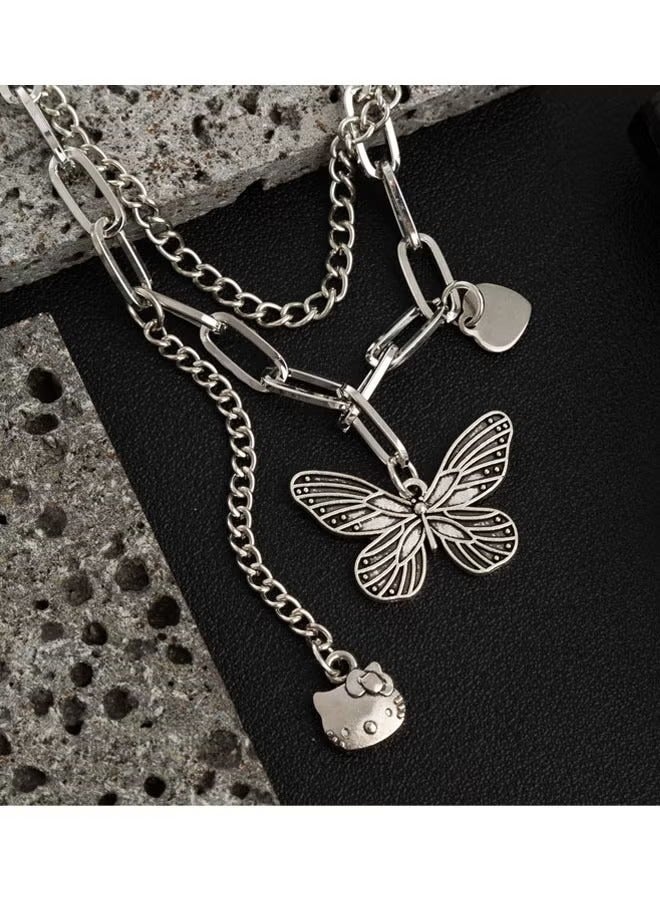 Butterfly Necklace New Arrivals Fashion Jewelry Layered Design Pendant Stainless Steel Silver Necklace Accessories for Women Ins Style Gift for Ladies Girls - Image 3