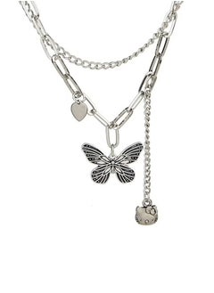 Generic Butterfly Necklace New Arrivals Fashion Jewelry Layered Design Pendant Stainless Steel Silver Necklace Accessories for Women Ins Style Gift for Ladies Girls  - Image 3