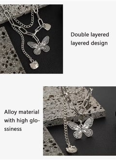 Generic Butterfly Necklace New Arrivals Fashion Jewelry Layered Design Pendant Stainless Steel Silver Necklace Accessories for Women Ins Style Gift for Ladies Girls  - Image 2