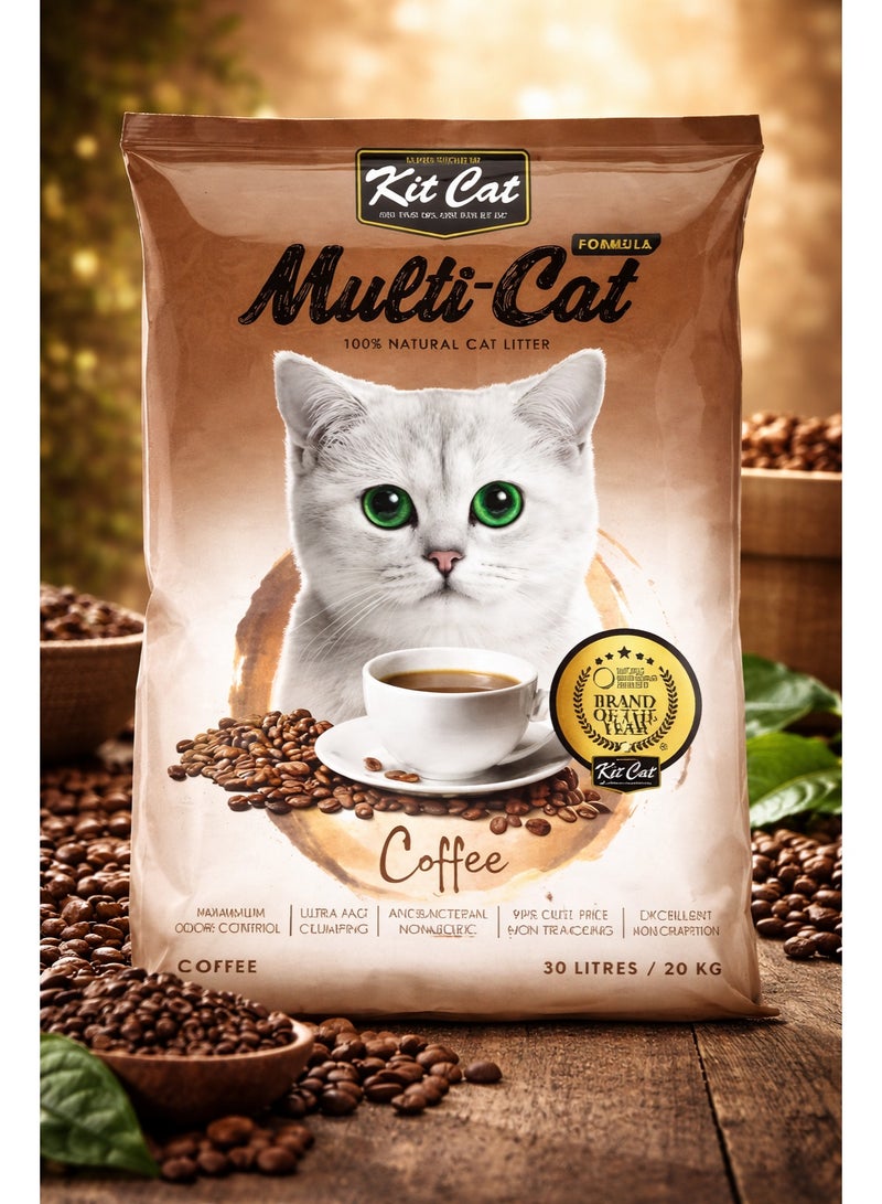 Kit Cat Super Premium Multi-Cat Formula Coffee Flavor 100% Natural Bentonite Cat Litter 30L Pack - Image 1