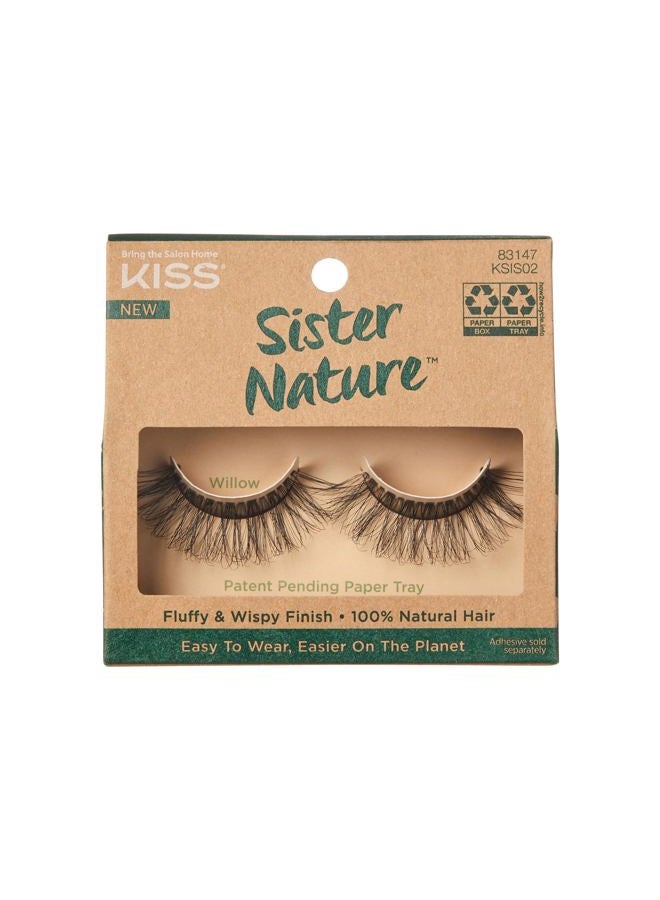 KISS رموش أخت الطبيعة - رموش صناعية، سهلة الاستخدام وأفضل للبيئة، شعر طبيعي 100%، لمسة رموش رقيقة ومورقة، قابلة لإعادة الاستخدام - صفصاف، 1 زوج - Image 1