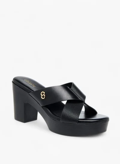 Celeste Womens Logo Accent Slip-On Cross Strap Sandals With Block Heels