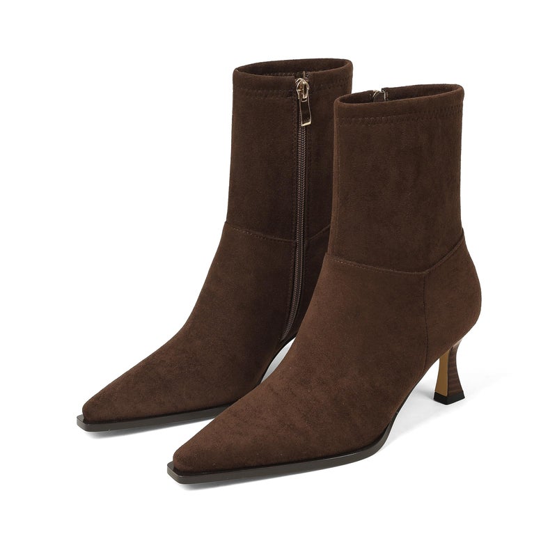 Atsroel Kitten Heel Ankle Boots For Women Pointed Toe Fall Booties Side Zip Dressy Short Booties Low Heel Chocolate Brown Boots Size 8.5 - Image 1