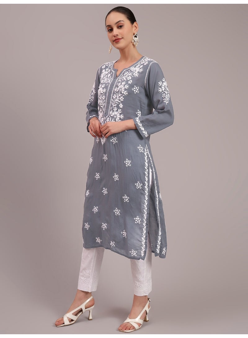 Alaya Hand Embroidered Chikankari Modal Kurta-AL4059 - Image 4