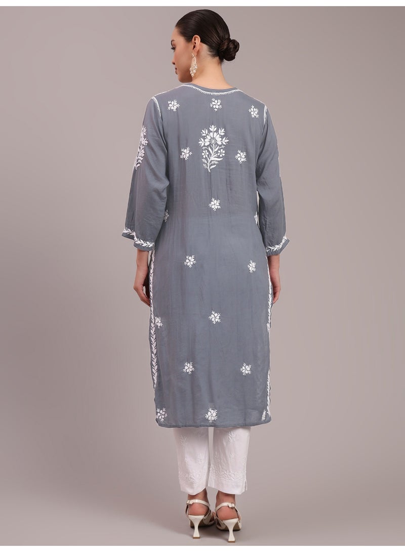 Alaya Hand Embroidered Chikankari Modal Kurta-AL4059 - Image 2