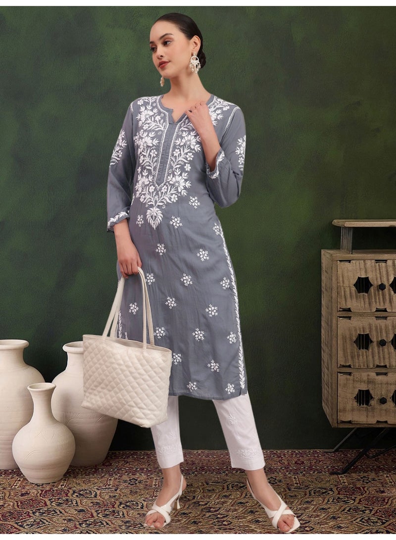 Alaya Hand Embroidered Chikankari Modal Kurta-AL4059 - Image 1