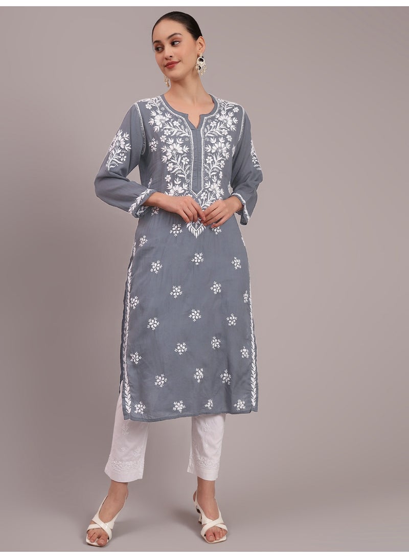 Alaya Hand Embroidered Chikankari Modal Kurta-AL4059 - Image 5
