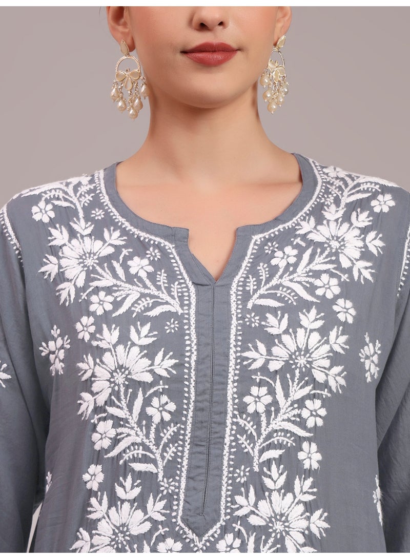 Alaya Hand Embroidered Chikankari Modal Kurta-AL4059 - Image 3