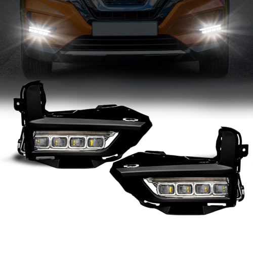 OKSIWA LED Fog Lights with DRL for Nissan Rogue/X-Trail 2017 2018 2019 2020 (Not Fit Sport Models),Fog Lights Bumper Driving Lamps Assembly Clear Lens, White DRL,Yellow Turn Signal - Image 1