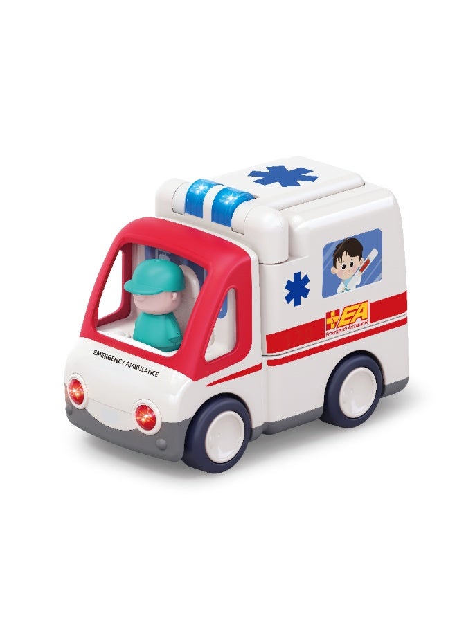 Hola Toy Ambulance with Lights & Sounds, Bump-and-Go Feature, 9 Medical Tools, Removable Driver & Patient Figures, Educational Pretend Play for Kids 3Y+, Promotes Fine Motor Skills & Imagination - Image 1