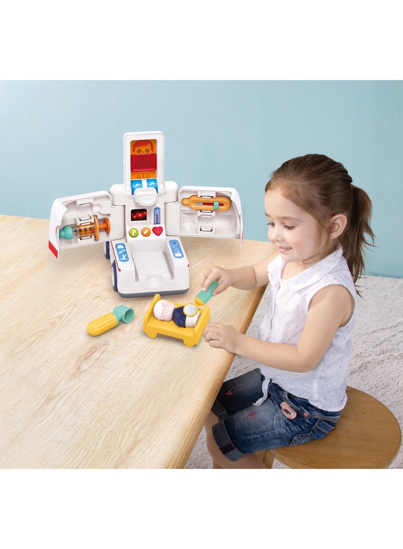 Hola Toy Ambulance with Lights & Sounds, Bump-and-Go Feature, 9 Medical Tools, Removable Driver & Patient Figures, Educational Pretend Play for Kids 3Y+, Promotes Fine Motor Skills & Imagination - Image 2