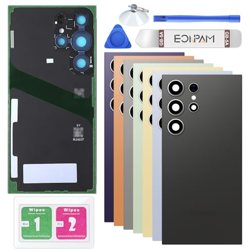 Eonpam استبدال زجاج خلفي Eonpam لجهاز Samsung Galaxy S24 Ultra SM-S928 غطاء خلفي مع عدسة كاميرا + مجموعة أدوات الإصلاح زجاج خلفي أصلي (أسود) - Image 1