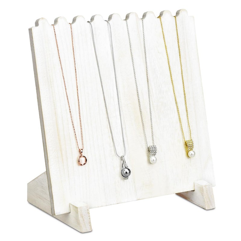 MOOCA Wooden Plank Necklace Holder Organizer For 8 Necklaces, Jewelry Stand Holder, Jewelry Display for Vendors, Necklace Display Stand, Washed White Color - Image 1