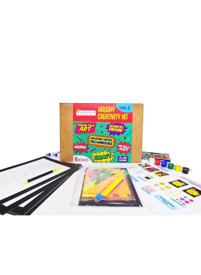 Lighthouse LIGHTHOUSE Holiday Art and Craft Kit for Kids, DIY Craft, Activity Kit for Boys and Girls | 10 Activities Kit for 7 to 10 Years Kids, Learn and Play Creativity Kit | Best Gift for Kids, Contains Paint Brush, Glue, Colors & More | Series-2  - Image 1