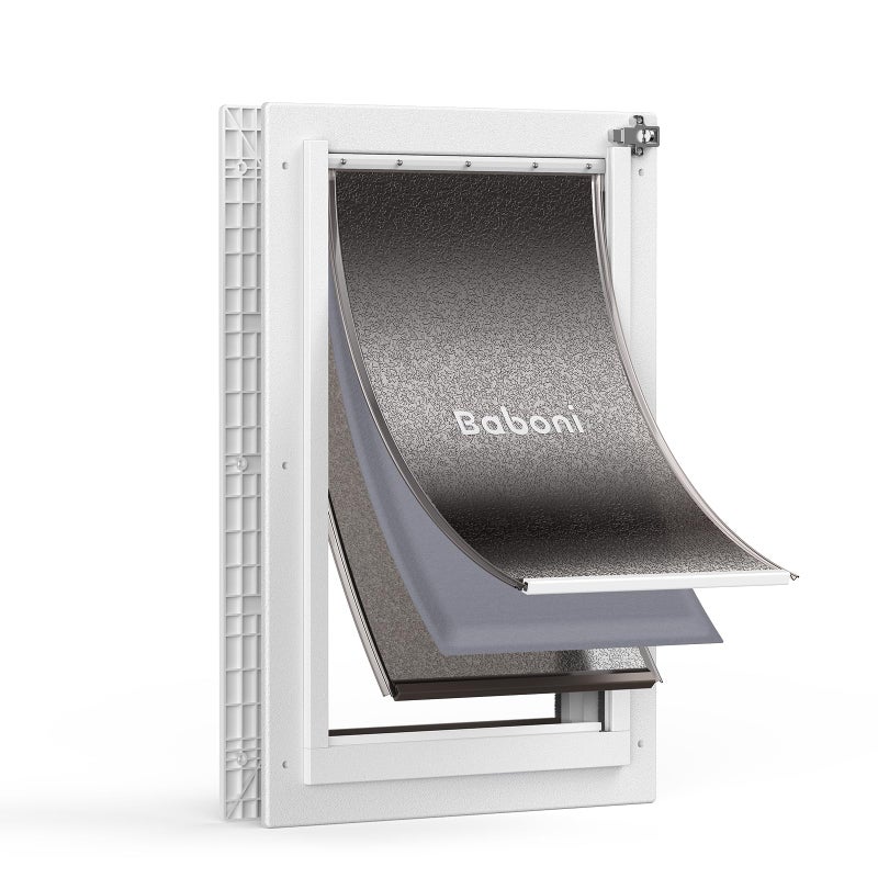 Baboni 3-Flaps Pet Door for Interior and Exterior Doors, Durable Plastic Frame and Telescoping Tunnel, Aluminum Lock/Metal Panel, Strong Magnetic Flaps, Never Rust Dog Door (Pets Up to 100 Lb) -Large - Image 1
