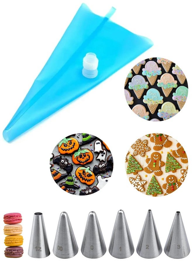 Bmaacye Royal Icing Piping Bags and Tips Set with 6 Small Piping Tip for Writing,Sugar Cookie Decorating,Macarons,1 Reusable Icing Bag & Coupler - Image 1