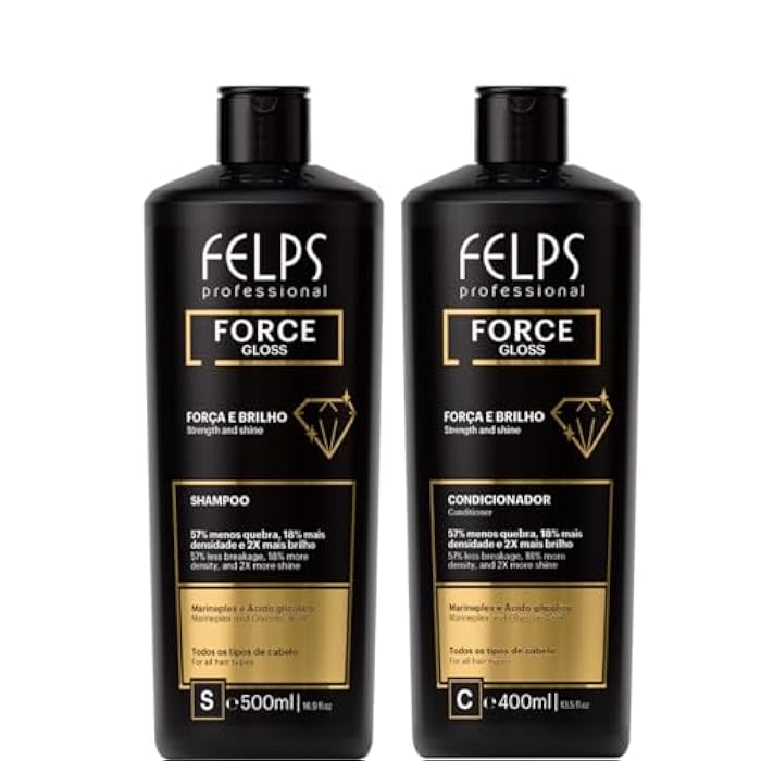 Felps Professional Kit Felps Professional Force Gloss Hair Care Set, Shampoo 16.9 fl oz and Conditioner 13.5 fl oz, Strengthening Treatment with Marineplex and Glycolic Acid for All Hair Types - Image 1