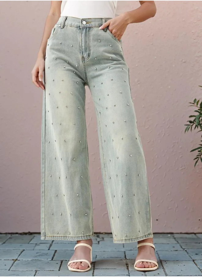 تواكستريمز 2Xtremz Rhinestone Embellished Straight Fit Jeans with Pockets