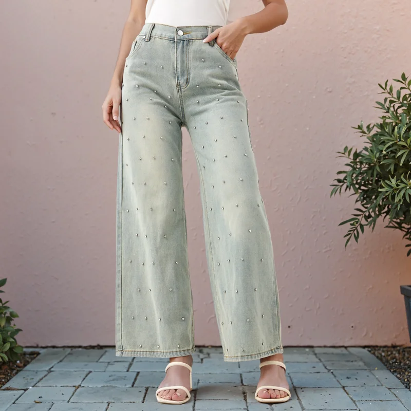 2Xtremz 2Xtremz Rhinestone Embellished Straight Fit Jeans with Pockets