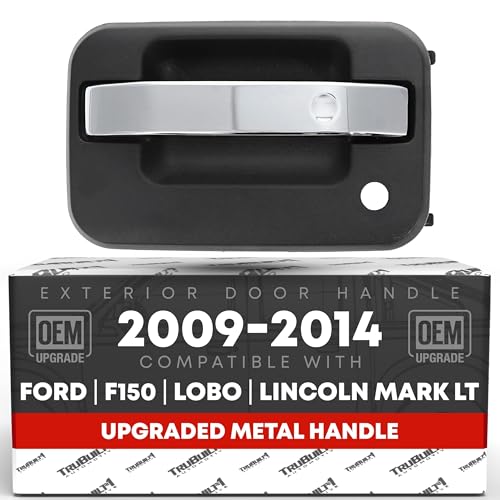 T1A Exterior Front Driver Door Handle Upgraded Metal Compatible with 20092014 Ford F150 0914 Ford Lobo 1014 Lincoln Mark LT Chrome Black wKeyhole OEM CL3Z1522405BAHCHMT 97674 - Image 1