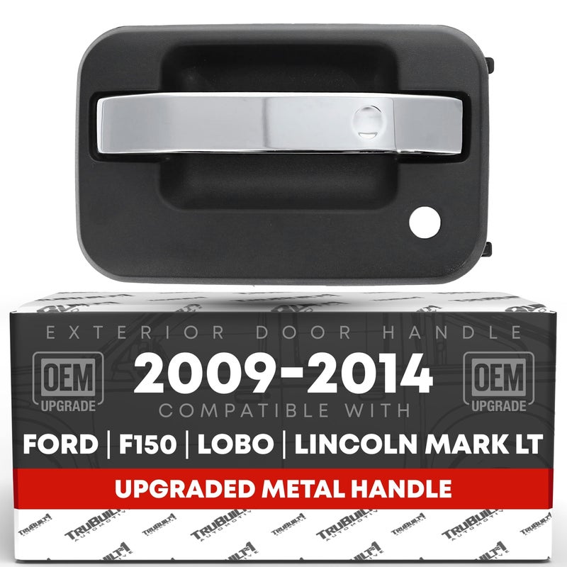 T1A Exterior Front Driver Door Handle Upgraded Metal Compatible with 20092014 Ford F150 0914 Ford Lobo 1014 Lincoln Mark LT Chrome Black wKeyhole OEM CL3Z1522405BAHCHMT 97674 - Image 2