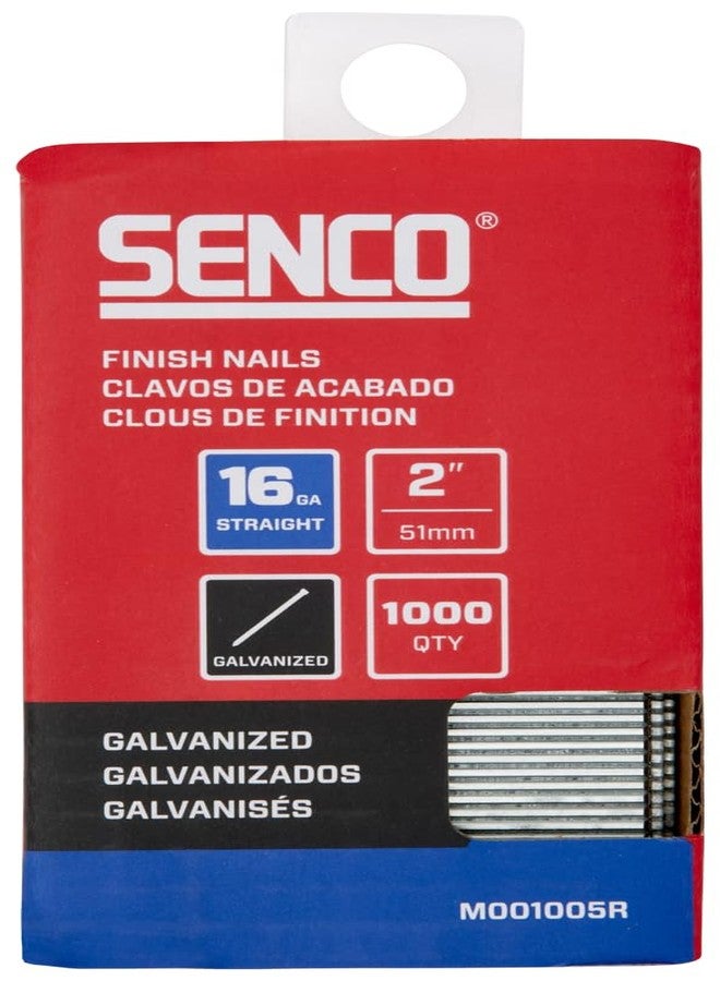 SENCO M001005R 2" 16 Gauge Straight Finish Nails, Galvanized Finish 1,000 Count Pack - Image 1