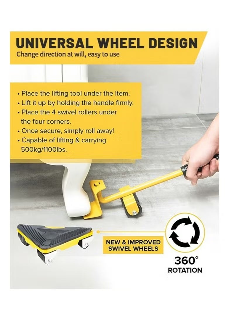 Bukela Furniture Moving Tools,5-Piece Heavy Duty Furniture Lifter, 360 Degree Rotatable Rubber Roller,For Moving Heavy Furniture,Refrigerators,Sofas,Cabinets - Image 3