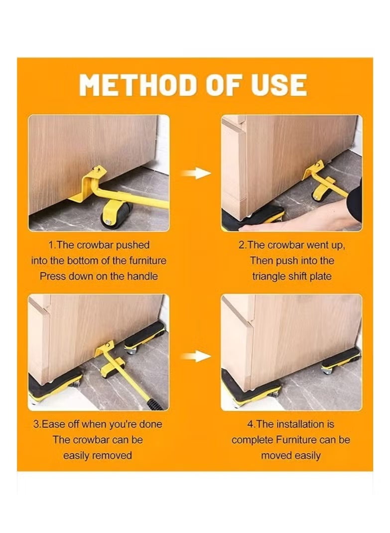 Bukela Furniture Moving Tools,5-Piece Heavy Duty Furniture Lifter, 360 Degree Rotatable Rubber Roller,For Moving Heavy Furniture,Refrigerators,Sofas,Cabinets - Image 5