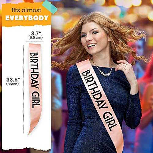 FAVELA 'Birthday Girl' Sash withBlack Foil Soft Satin Rose Gold Sash - Birthday Sash for Happy 16th 18th 21st 25th 30th 40th 50th or Great Party Supplies and Decorations - Image 3