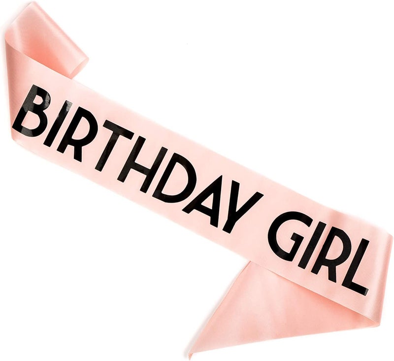 FAVELA 'Birthday Girl' Sash withBlack Foil Soft Satin Rose Gold Sash - Birthday Sash for Happy 16th 18th 21st 25th 30th 40th 50th or Great Party Supplies and Decorations - Image 1