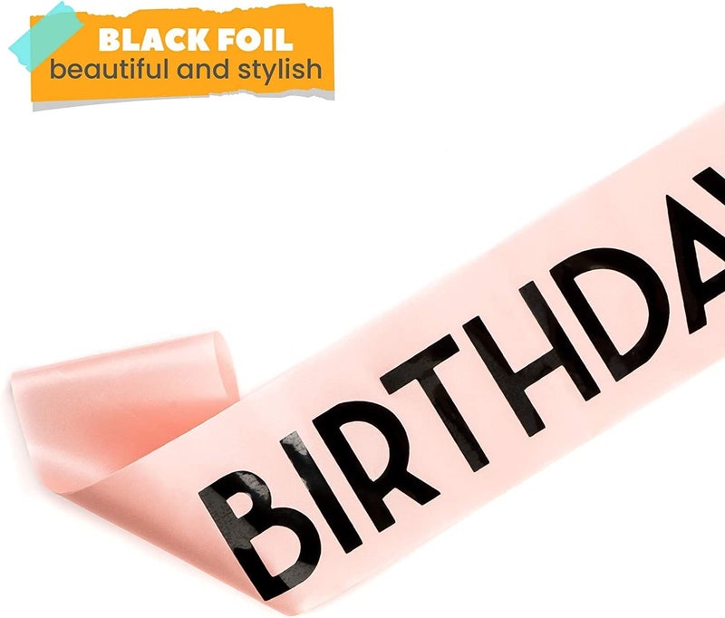 FAVELA 'Birthday Girl' Sash withBlack Foil Soft Satin Rose Gold Sash - Birthday Sash for Happy 16th 18th 21st 25th 30th 40th 50th or Great Party Supplies and Decorations - Image 2