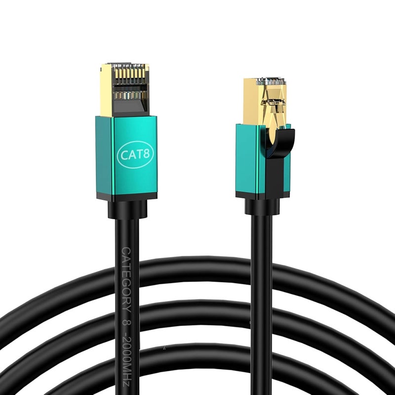 كابل إيثرنت Cat8 أخضر 8 متر 2000 ميجاهرتز محمي RJ45 سلك شبكة للاعبين - Image 2