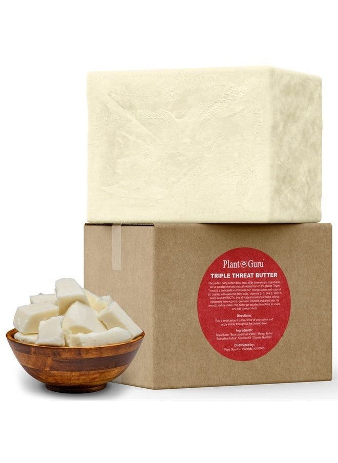 Plant Guru Triple Threat Body Butter 3 lbs. Bulk - Blend of Shea, Mango & Coconut Oil - 100% Pure Natural Raw Unrefined Moisturizer For Dry Skin, Face And Hair. Great For Lip Balm and Soap Making 