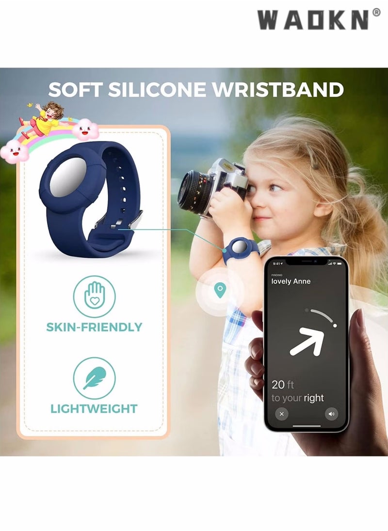 WAOKN - Wristbands for Airtag,2 Pcs Lightweight and Waterproof Bands for Airtag,Soft Silicone Kids Bracelet Compatible with Airtag Watch Band for Children,Toddler,With Apple Air tag Childs Watch Band Kids - Image 1