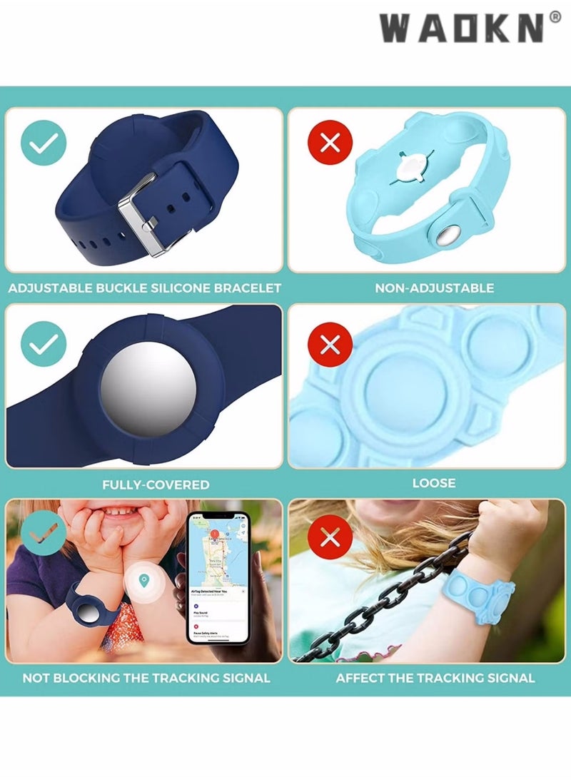 WAOKN - Wristbands for Airtag,2 Pcs Lightweight and Waterproof Bands for Airtag,Soft Silicone Kids Bracelet Compatible with Airtag Watch Band for Children,Toddler,With Apple Air tag Childs Watch Band Kids - Image 1