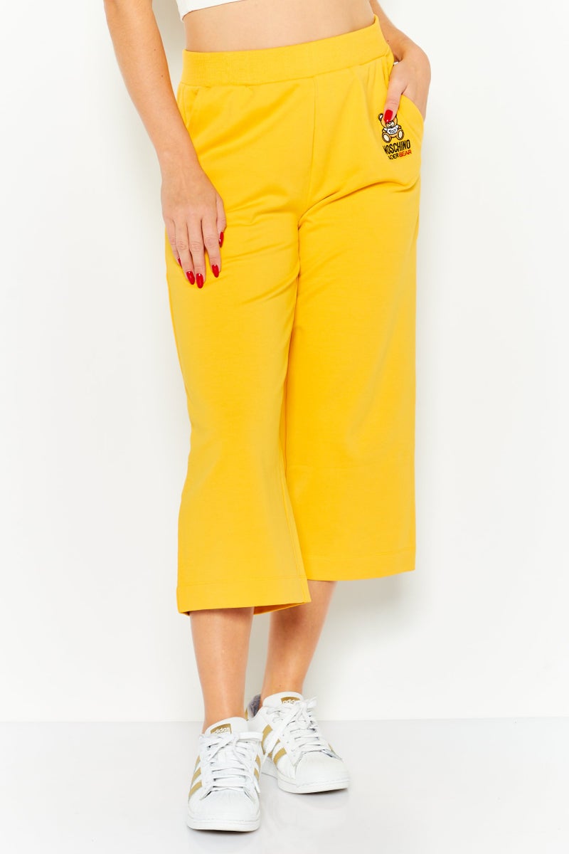 MOSCHINO Women Regular Fit Embroidered Capri Pants, Yellow - Image 1