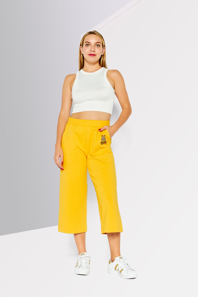 MOSCHINO Women Regular Fit Embroidered Capri Pants, Yellow - Image 2