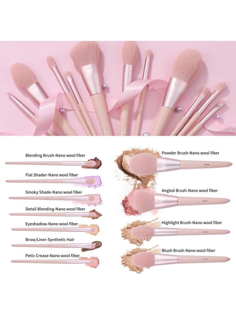 MAK Shiny - Makeup Brushes 11 PCS Set with PU Leather Bag (11 Pcs + PU Leather Bag) - Image 1