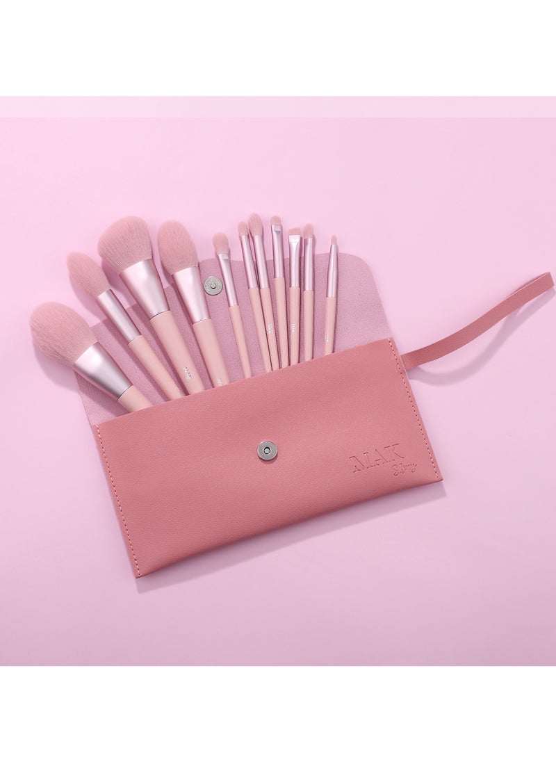 MAK Shiny - Makeup Brushes 11 PCS Set with PU Leather Bag (11 Pcs + PU Leather Bag) - Image 1