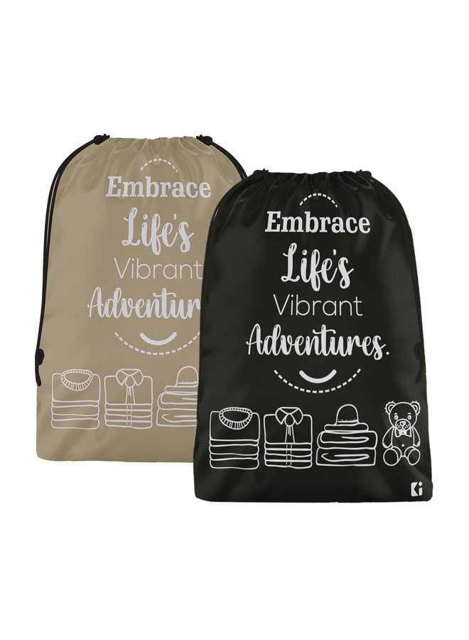 Kuber Industries Pack of 2 Cloth Storage Bag | Storage Organizer | Travel Parachute Cloth Bag | Waterproof Garments Cover | Travel Storage Organizer for Clothing | Large | Brown & Black - Image 1