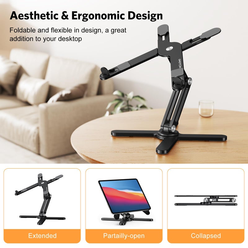Omoton حامل لابتوب OMOTON 360° دوار للمكتب، قابل للطي بتصميم مريح، ارتفاع وزوايا قابلة للتعديل للعمل التعاوني، سهل التخزين يناسب أجهزة ماك بوك، وجميع اللابتوبات حتى 16 بوصة، أسود - Image 3