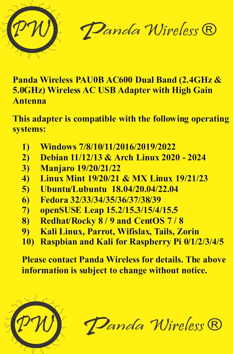 Panda Wireless PAU0B AC600 Dual Band (2.4GHz and 5GHz) Wireless N USB Adapter W/High Gain Antenna - Windows 7/8/8.1/10/11, Zorin, Mint, Ubuntu, openSUSE, Fedora, Kali Linux and Raspbian - Image 3