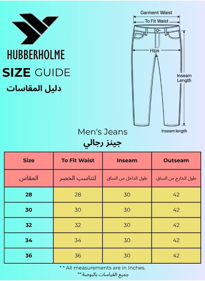 Hubberholme Men's Indigo 100% Cotton Bleached Full Length Loose Jeans  - Image 4